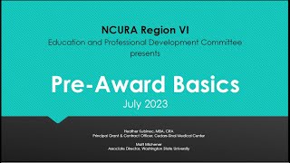 Pre-Award Basics Webinar