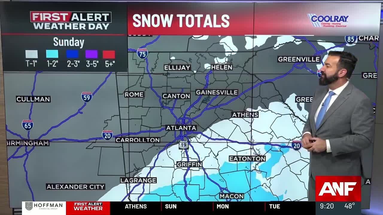 First Alert Forecast: Light snow Sunday morning possible south of Atlanta