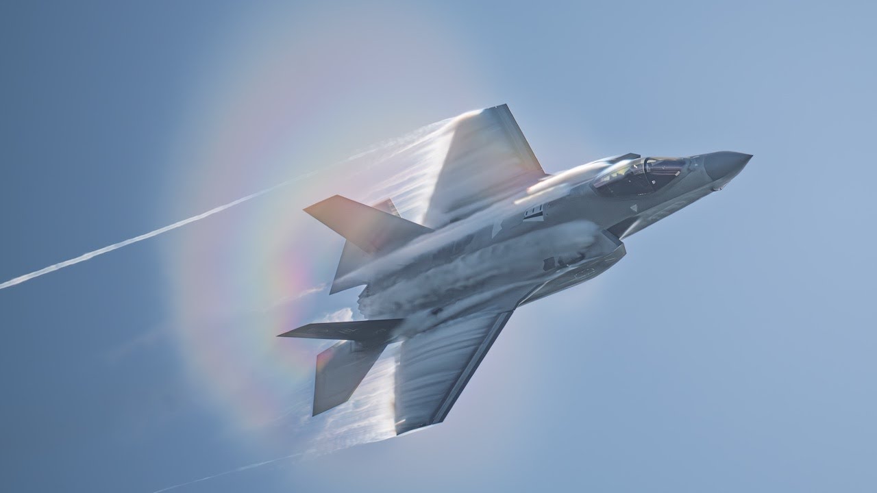 F-35A Demo Team Pilot Creates Colorful Vapor Cone on High-Speed Pass | Pease ANGB (PSM)