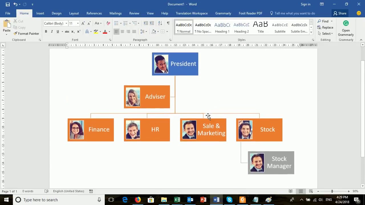 Create an organization chart with pictures in Word 2016 - YouTube