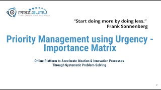 Webinar 3: Priority Management using Urgency - Importance Matrix