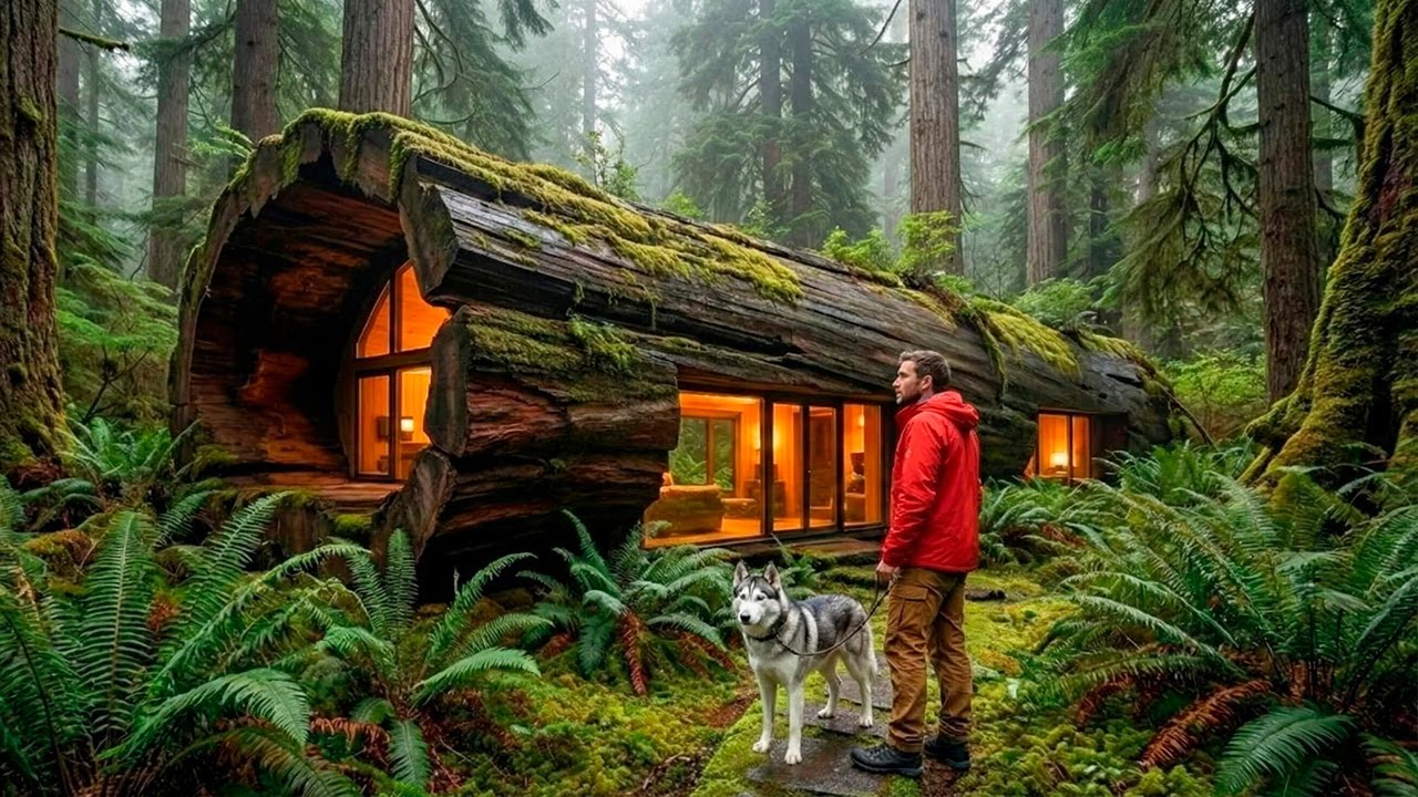 Превратил упавшую секвойю в уютный дом. Строительство в одиночку в лесу.