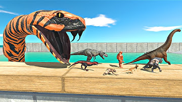 Dinosaurs and Fantasy Falling Into Giant Snake Tank - Animal Revolt Battle Simulator