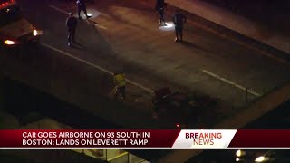 Car goes airborne on I-93, lands on highway ramp