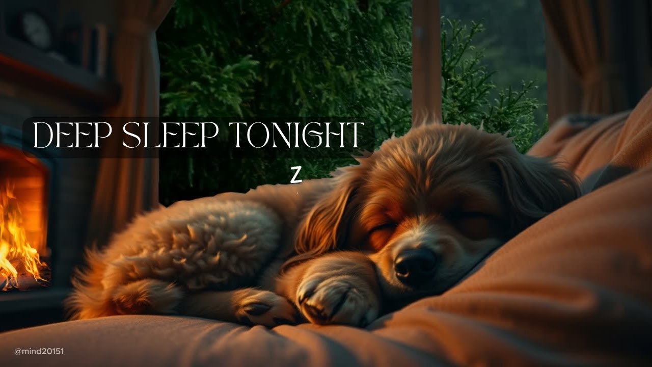 Ultra Cozy Dog Sleeping Scene 🌙 Rainy Night Fireplace Ambience