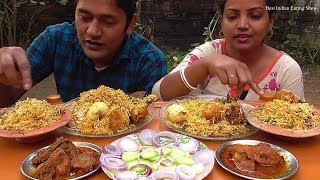 Husband Wife Eating Show - Handi Chicken Biryani - Egg Boil - Chicken Kosha