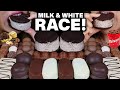 ASMR MILK &amp; WHITE CHOCOLATE RACE! Mini ice cream bars, Maltesers, Zebra chocolate, marshmallows 먹방