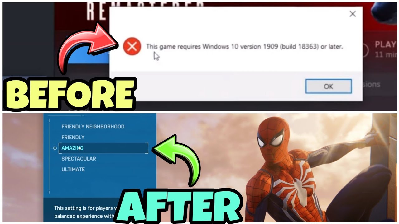 This game requires windows 10 or later. Ошибка Марвелл. SSE Fix Spider man.
