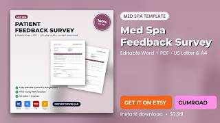 Full Med Spa Feedback Survey & Review Request Form | Editable Word + PDF | Instant Download Guide