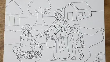 Market drawing step by step/elementary memory drawing of market