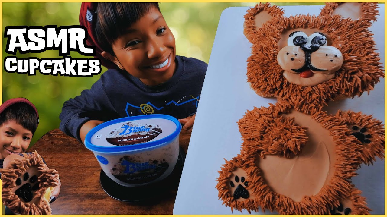 ASMR | MUKBANG CUPCAKE CAKE | PEANUT BUTTER FROSTING | COOKIES AND CREAM ICE CREAM