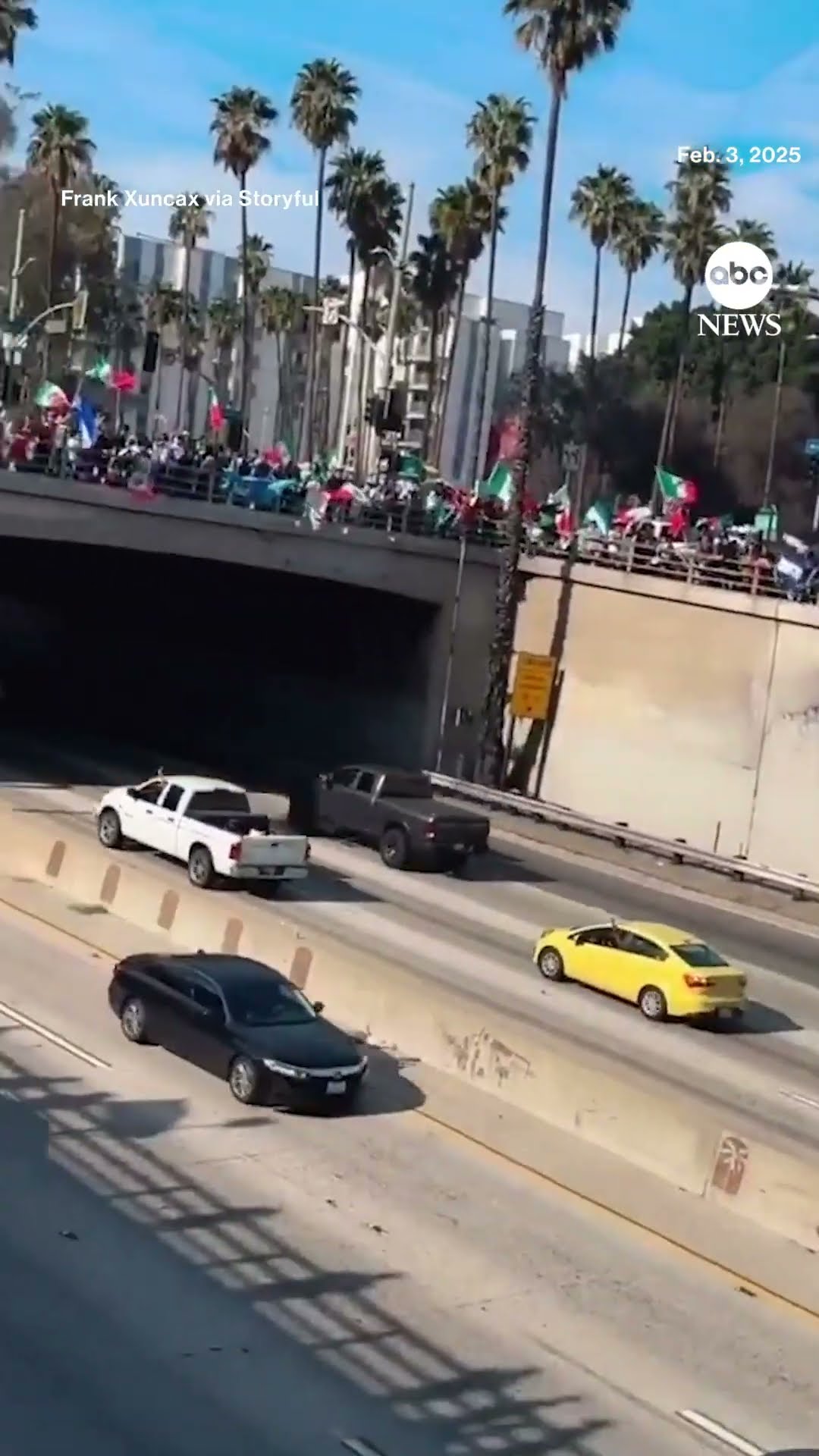 Hundreds march along the Los Angeles freeways to protest ICE, Trump immigration policies