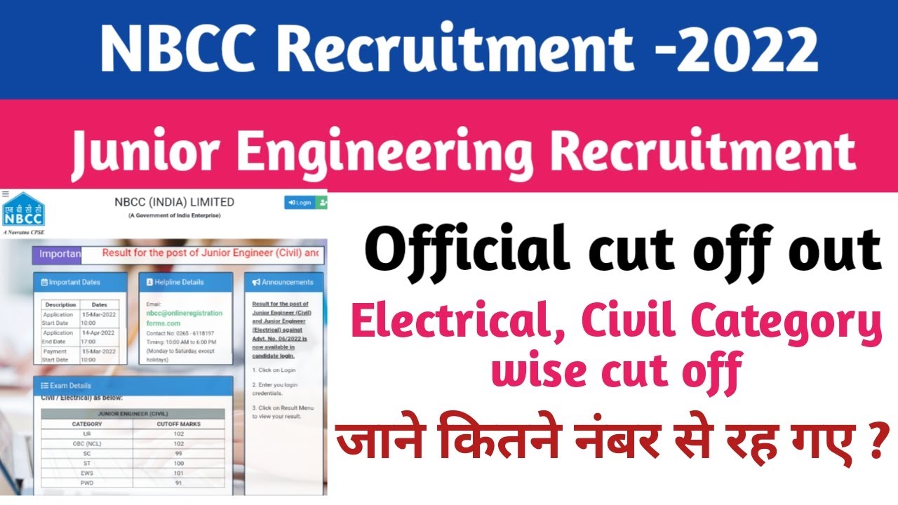 Nbcc junior engineer official cut off out||nbcc cut off out||nbcc recruitment -2022||official update