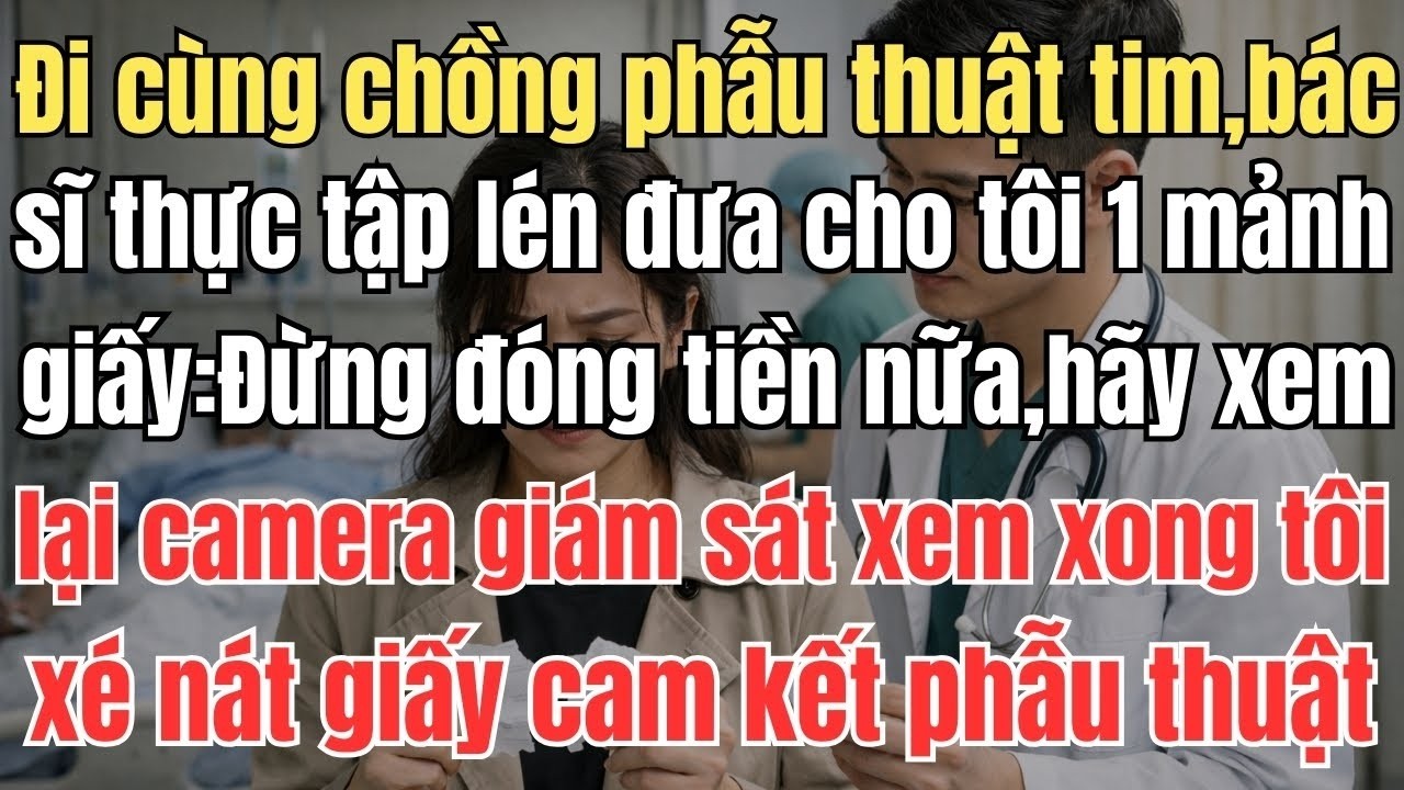 Đi cùng chồng chiến thuật tim, bác sĩ thực tập sinh đưa cho tôi một mảnh giấy