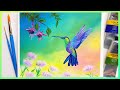 Hummingbird acrylic painting tutorial🎨Hummingbird easy acrylic painting using only 4 colours🎨💛💚💙💖