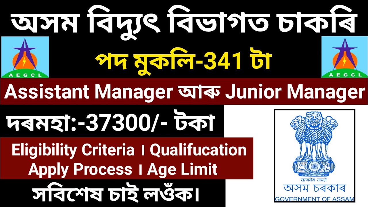 AEGCL Recruitment 2020 For 341 Assistant Manager And Junior Manager Vacancy | Assam Govt Jobs 2020