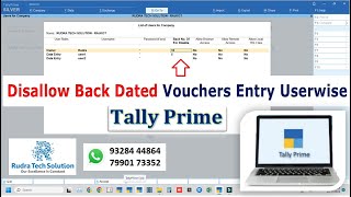 Dis-Allow Back Dated Voucher User Wise | Lock Back Dated Vouchers User wise in Tally Prime Software
