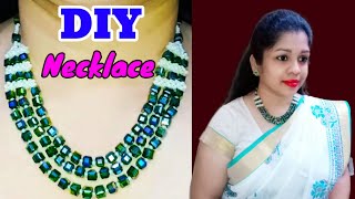 Crystal Cube Beaded Layered Necklace Tutorial l DIY Necklace#crystals #beads #necklace #tutorial