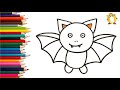 How to draw a bat. Coloring page/Drawing and painting for kids. Learn colors.