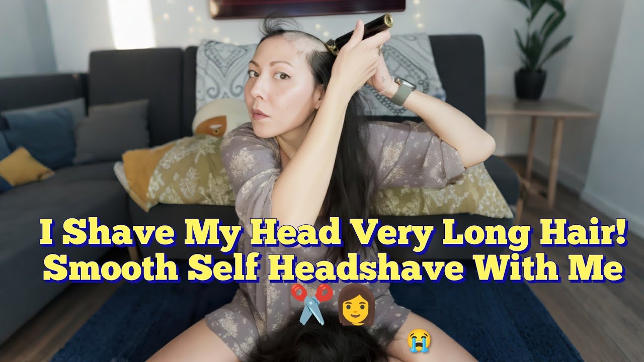 Я брею голову налысо, у меня очень длинные волосы! Гладкое самостоятельная бритье головы ✂️👩‍