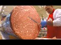 Giant Italian Salami Most Famous Mortadella Cut for &#39;Piadine&#39; Flat Breads. Milan Street Food