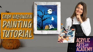 Halloween Art Ideas Night Sky & Ghost Acrylic Painting Tutorial