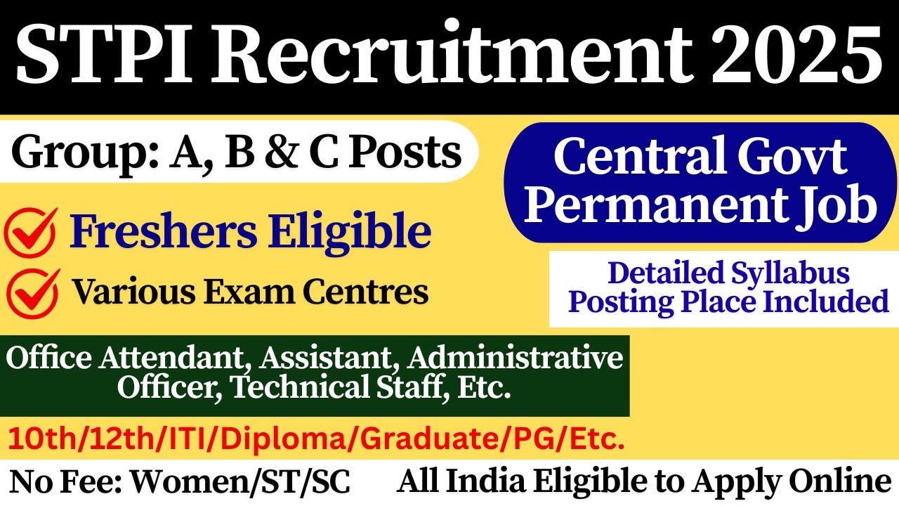 📢 STPI Recruitment 2025 | 👉 STPI Group: A, B & C Posts New Vacancy 2025 | 10th/12th Pass Job