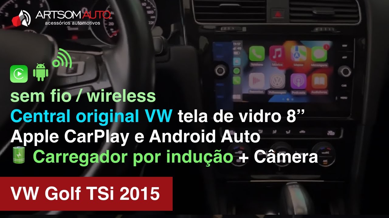 VW Golf TSi 2015 - Central original MIB2 🔊 8'' de vidro+ Câmera no logo 👍 + Carregador por indução 🔋