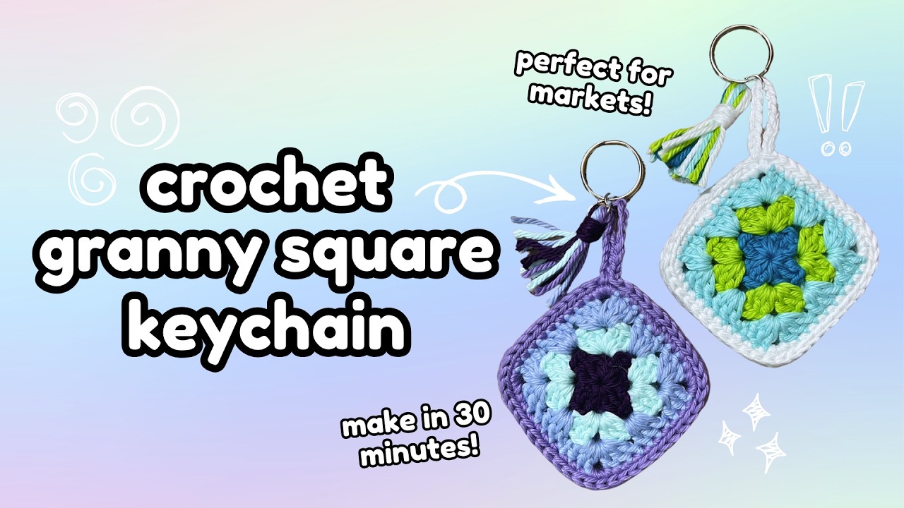 Crochet Granny Square Keychain with a Tassel