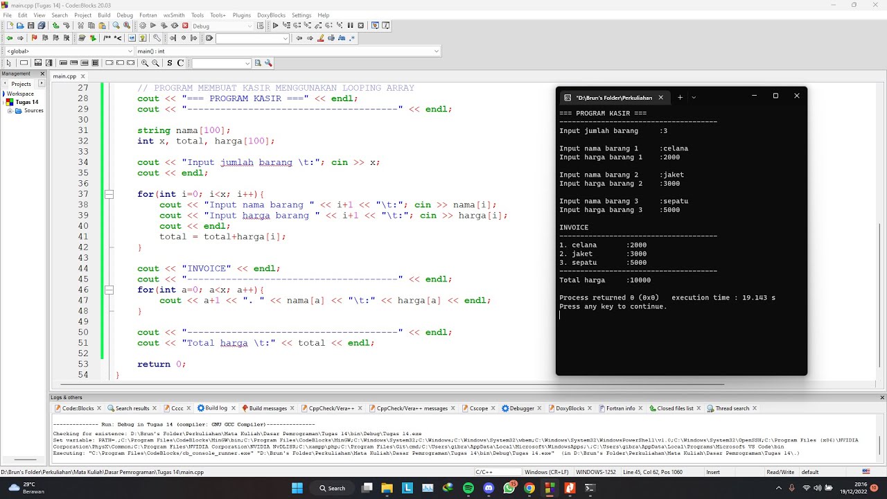 Ngoding C++ Membuat Perhitungan Kasir Menggunakan Array Looping - YouTube