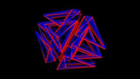 Cells-16-anaglyph. Rotation in four-dimensional space. 4D. Fourth dimension. Hyperspace.