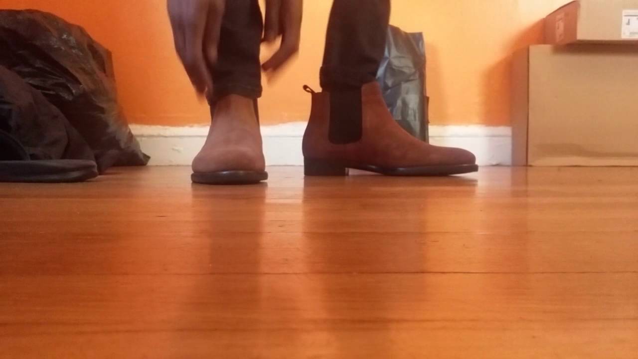 Zara brown suede Chelsea boot on feet 
