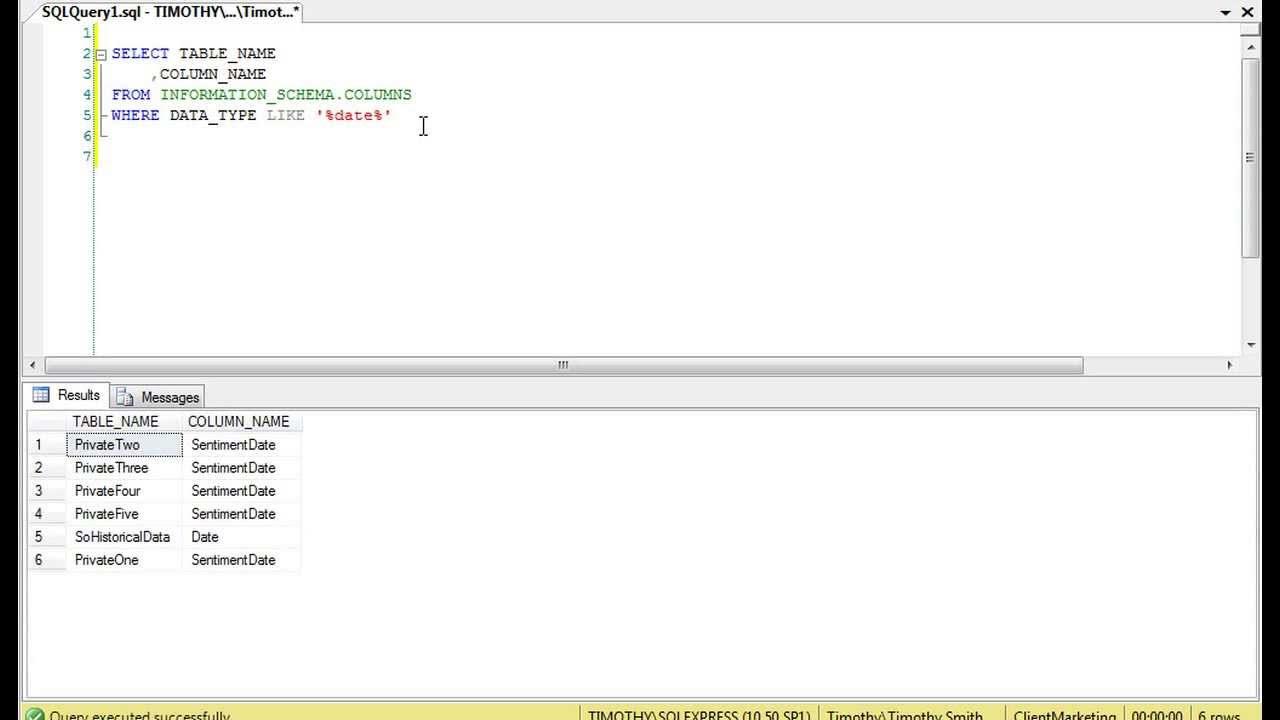 TSQL: Find All Date Columns In A Database - YouTube
