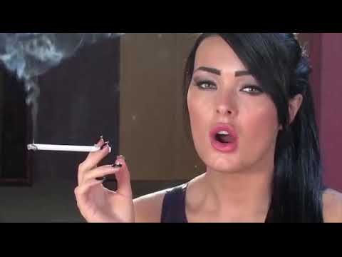Charley Atwell smokes 2 cigarettes in purple latex dress - YouTube