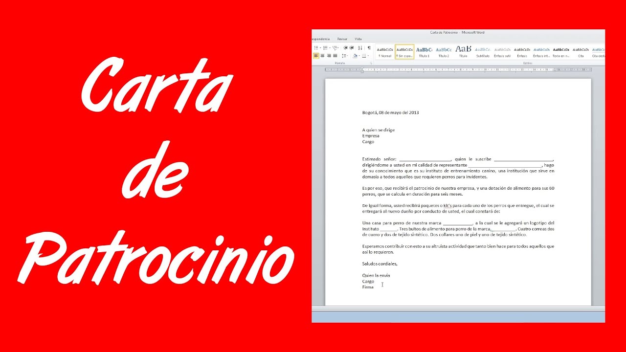 Solicitud Carta De Patrocinio Deportivo Ejemplo