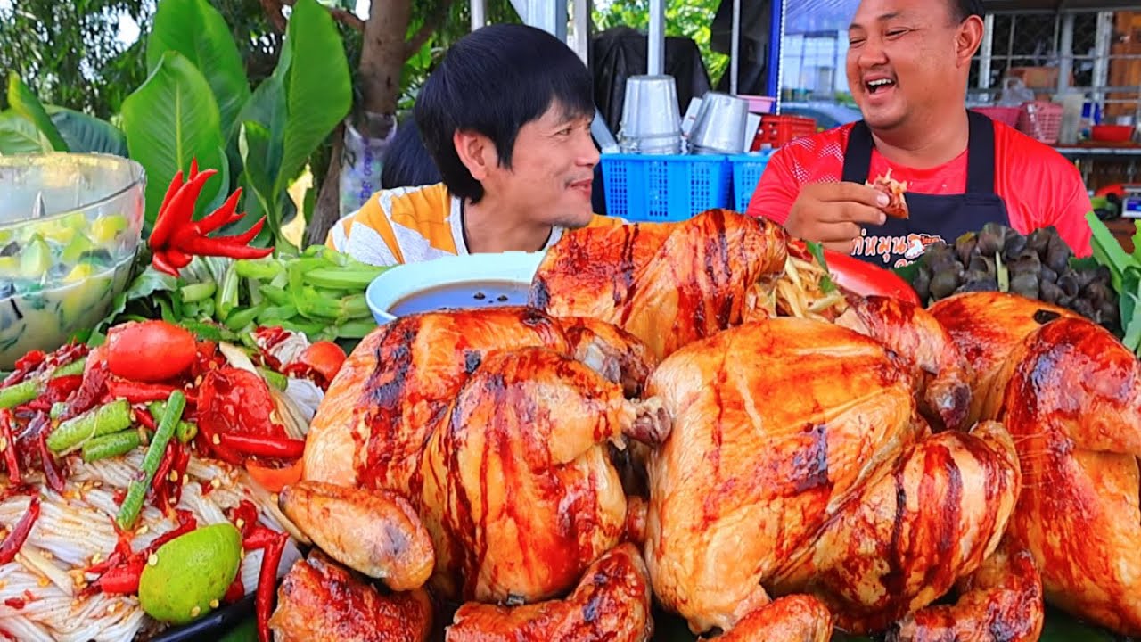 ตำซั่วข้าวปุ้นไก่หมุนแซ่บคักอีหลีครับพี่น้องMUKBANG EATING SHOW#โก้อีสานพาแดก