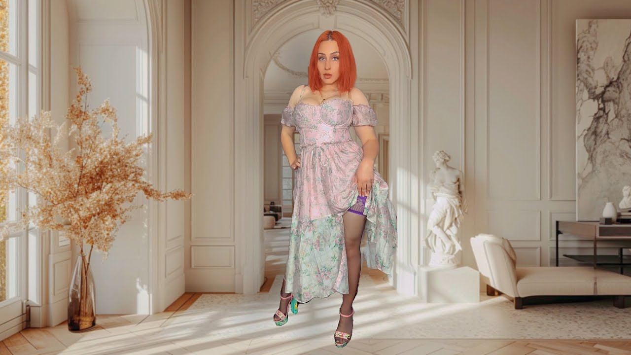 Black Sheer 🤩 Stockings & Beautiful Summer Dress 🌷