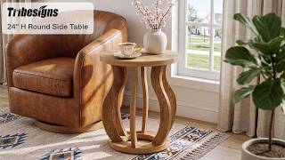 Curved Frame Round Side Table For Cozy Farmhouse Living ✨ - YT0091 screenshot 3