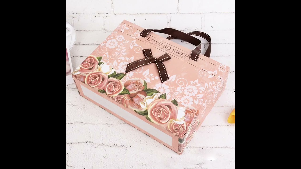 Custom drawer cosmetic packaging cardboard gift box with ribbon handle