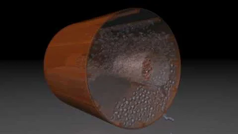 3D DEM of overflow mill with fluid interaction