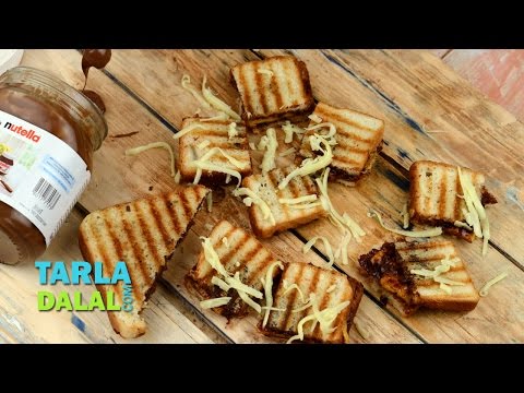 ग्रिल्ड चॉकलेट चीज़ सैंडविच (Grilled Chocolate Cheese Sandwich) by Tarla Dalal