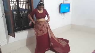 Red Saree Drape Video 2021 Naari Magazine Hot Desi Aunty Navel Belly Saree Without Bra