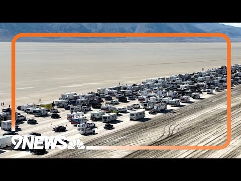 Drone video shows cars lined up to leave Burning Man festival