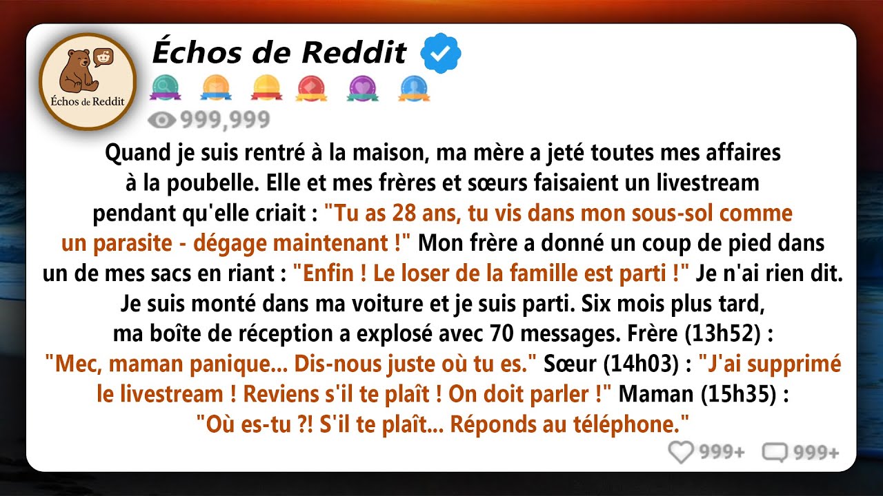 Ma mère a jeté toutes mes affaires à la poubelle quand je suis rentrée à la maison, elle et mes...