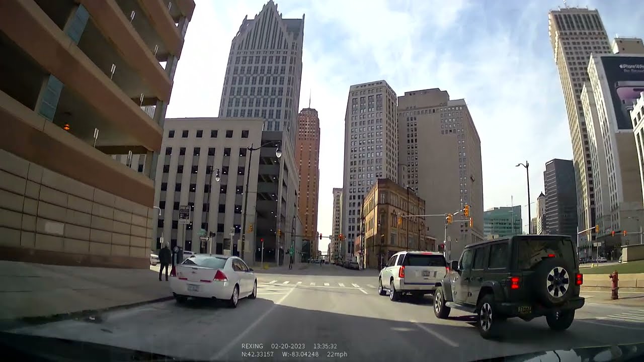 Dash Cam: Congress St Downtown Detroit, Michigan 4K