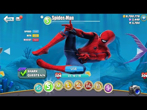 Hungry Shark Evolution SPIDERMAN New Bigger Shark HACK MOD APK GEMS AND MONEY