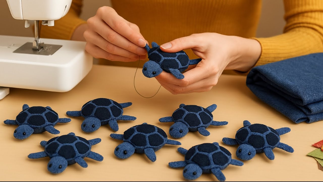 Turn old jeans into cute denim turtles - step by step tutorial