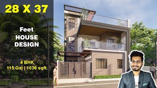28X37 House Design 3D 115 Gaj 1036 Sqft 28*37 House Design 8.5X11 Meter| Dv Studio