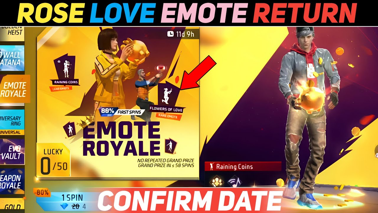 ROSE 🌹 LOVE EMOTE RETURN 🎉 CONFIRM DATE || RAINING COIN EMOTE KAB AAYEGA
