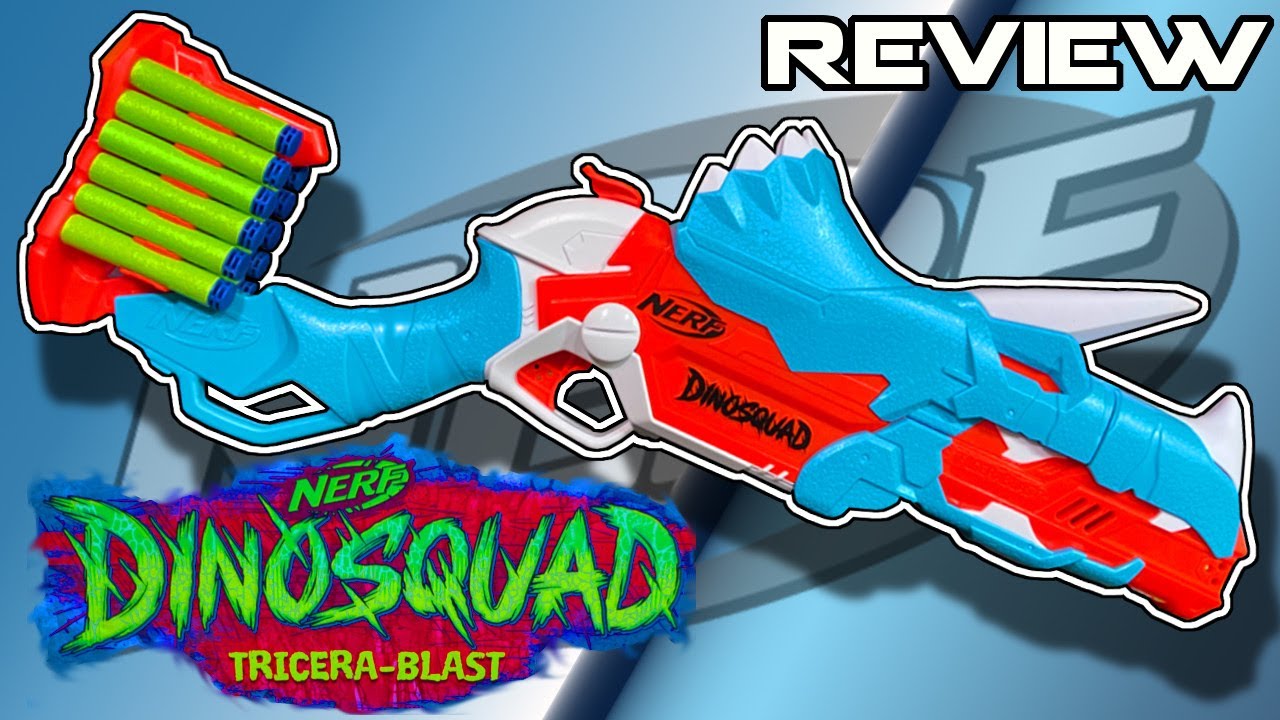 NERF DinoSquad Tricera-Blast Dart Blaster, Break-Open 3-Dart Loading, 12  Official Darts, Dart Storage, Triceratops Dinosaur Design 